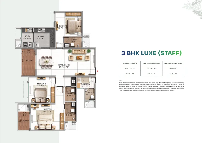 3 BHK Luxe Floor Plan 1