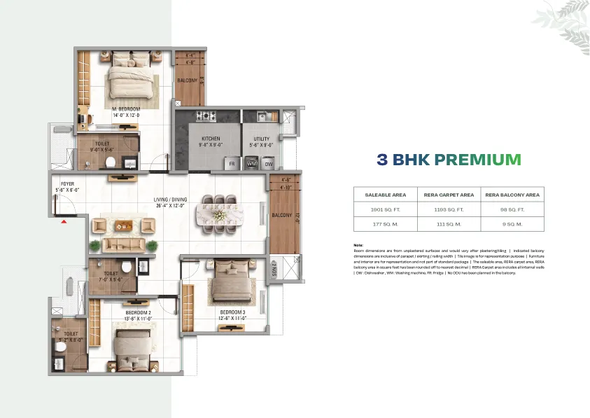 3 BHK Premium Floor Plan 1